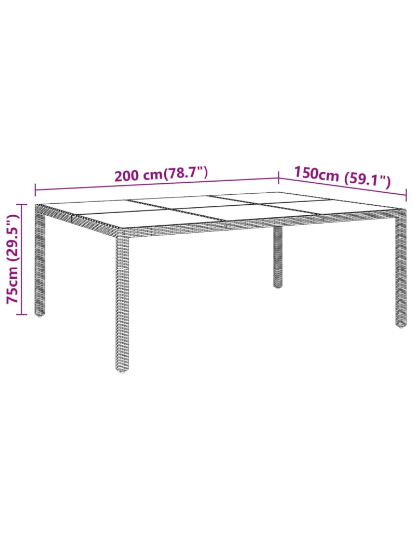 imagem de vidaXL Mesa de jardim c/ tampo de vidro 200x150x75 cm vime castanho6