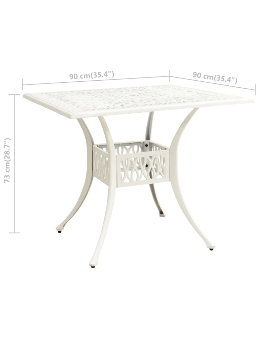 imagem de vidaXL Mesa de jardim 90x90x73 cm alumínio fundido branco7