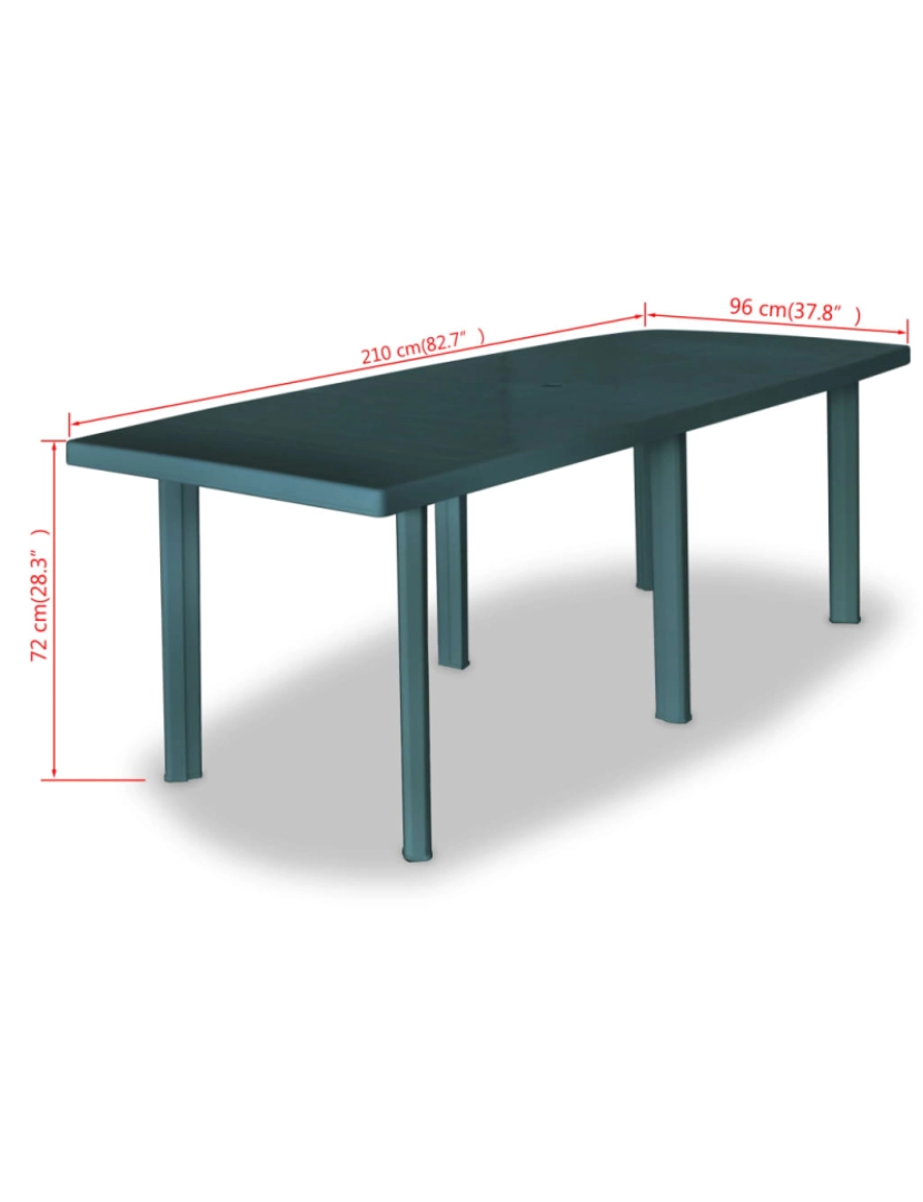 imagem de vidaXL Mesa de jardim 210x96x72 cm plástico verde6