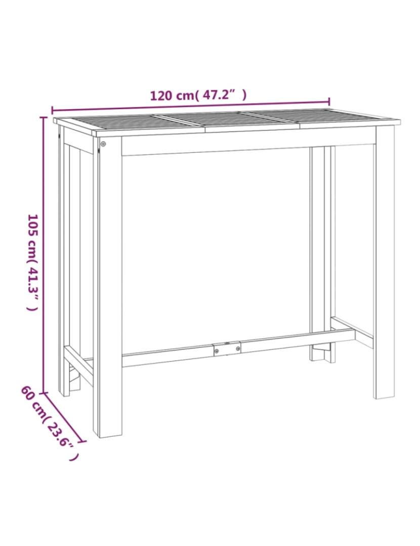 imagem de vidaXL Mesa de bar para jardim 120x60x105 cm madeira de acácia maciça7