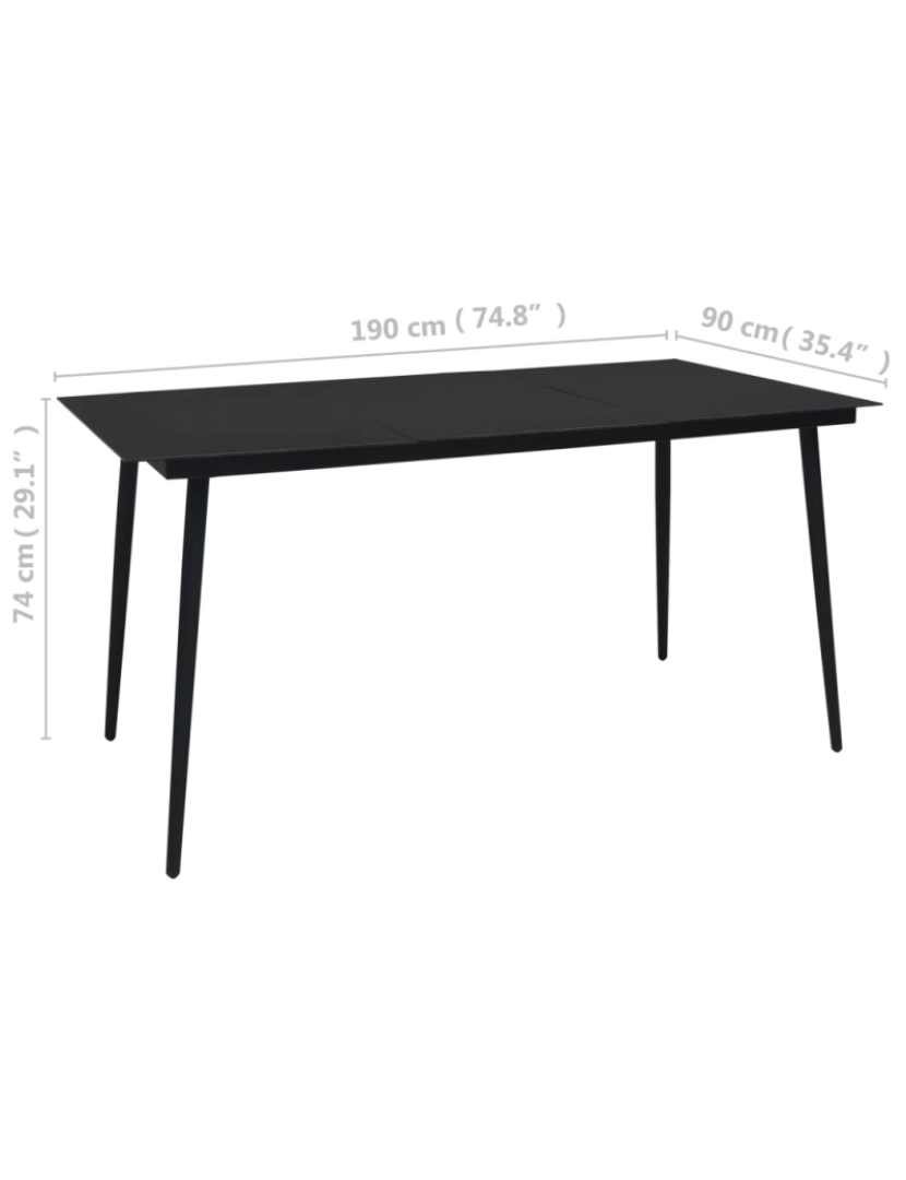 imagem de vidaXL Mesa de jantar para jardim 190x90x74 cm aço e vidro preto5