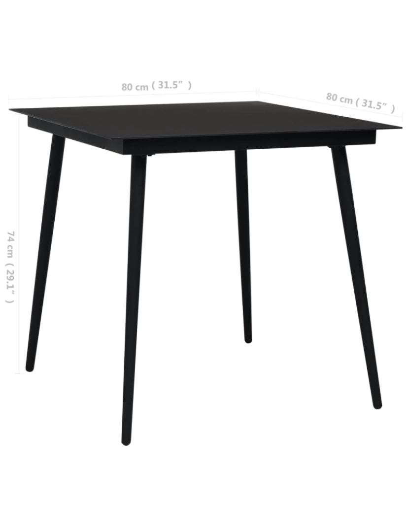 imagem de vidaXL Mesa de jantar para jardim 80x80x74 cm aço e vidro preto5