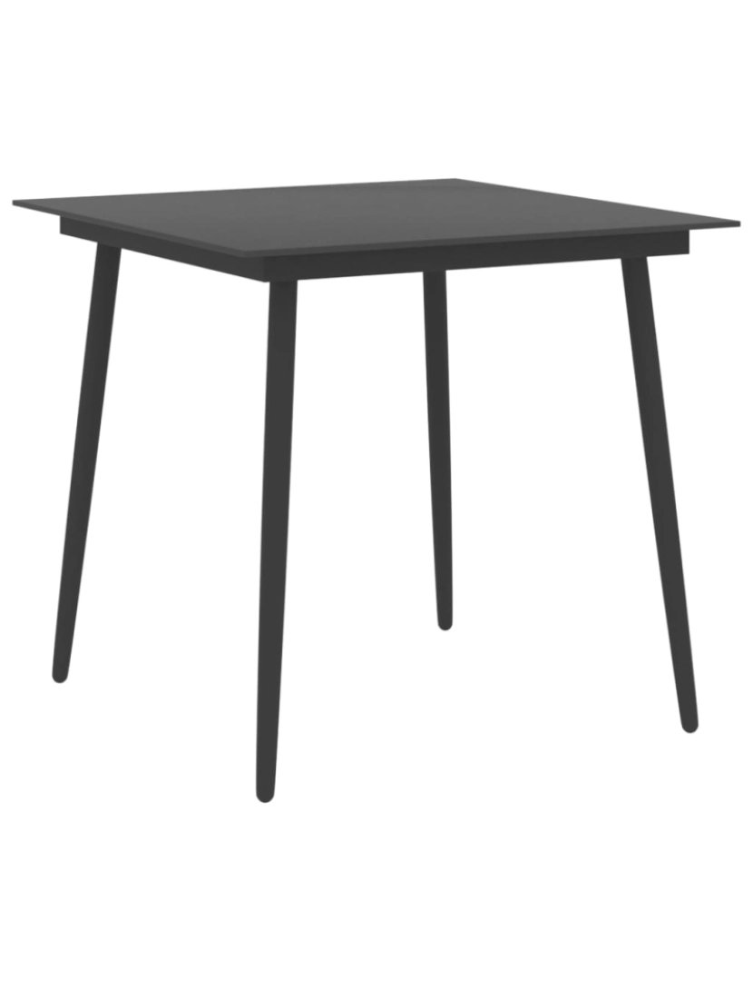 imagem de vidaXL Mesa de jantar para jardim 80x80x74 cm aço e vidro preto2