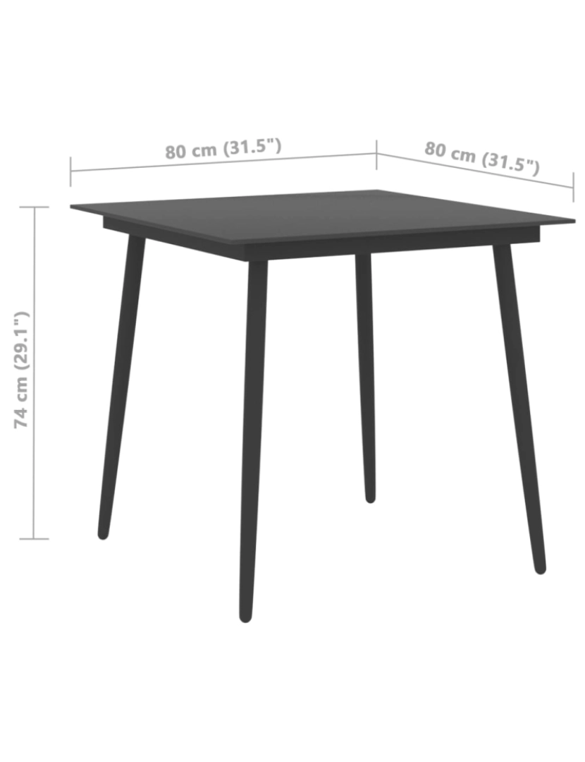 imagem de vidaXL Mesa de jantar para jardim 80x80x74 cm aço e vidro preto5