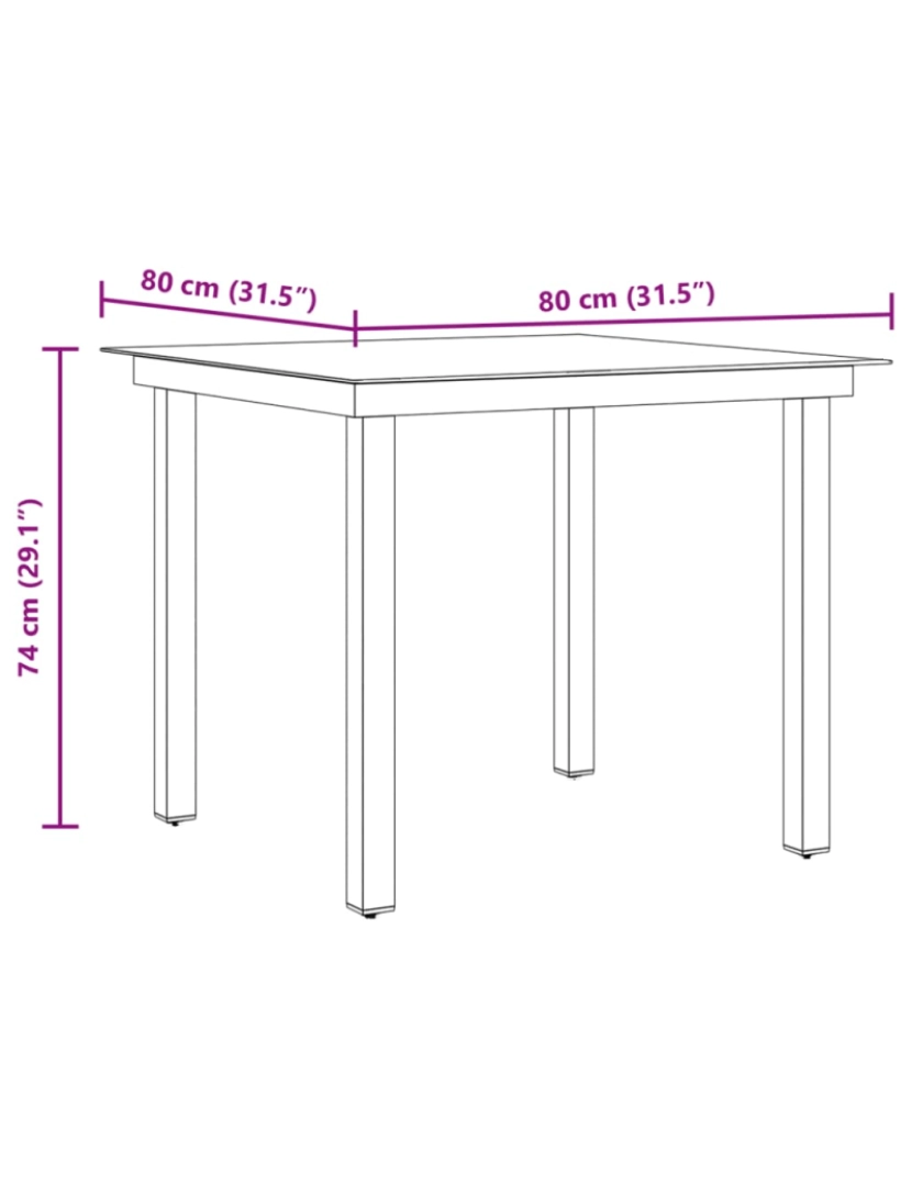 imagem de vidaXL Mesa de jardim em alumínio e vidro 80x80x74 cm preto10