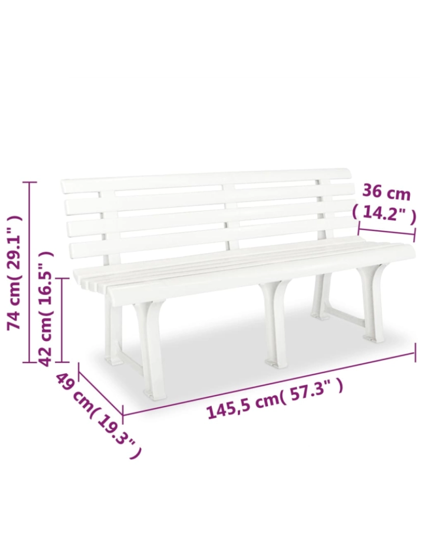 imagem de vidaXL Banco de jardim 145,5 cm plástico branco7