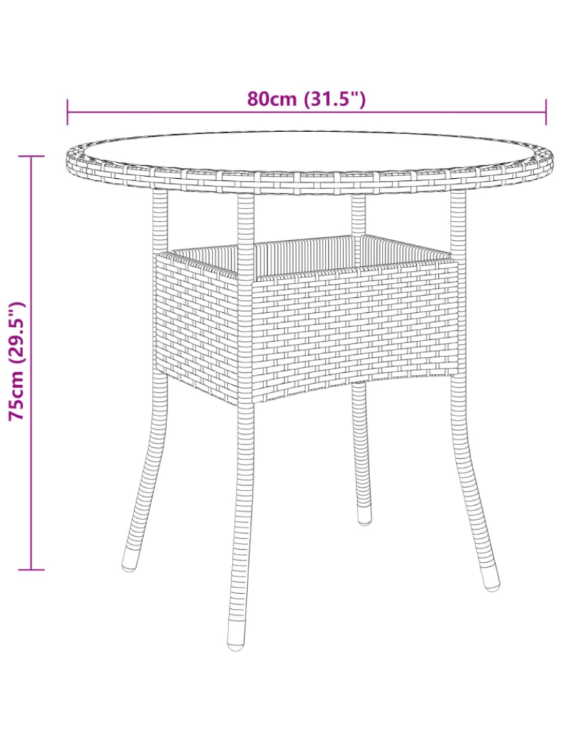 imagem de vidaXL Mesa de jardim Ø80x75 cm vidro temperado e vime PE castanho5