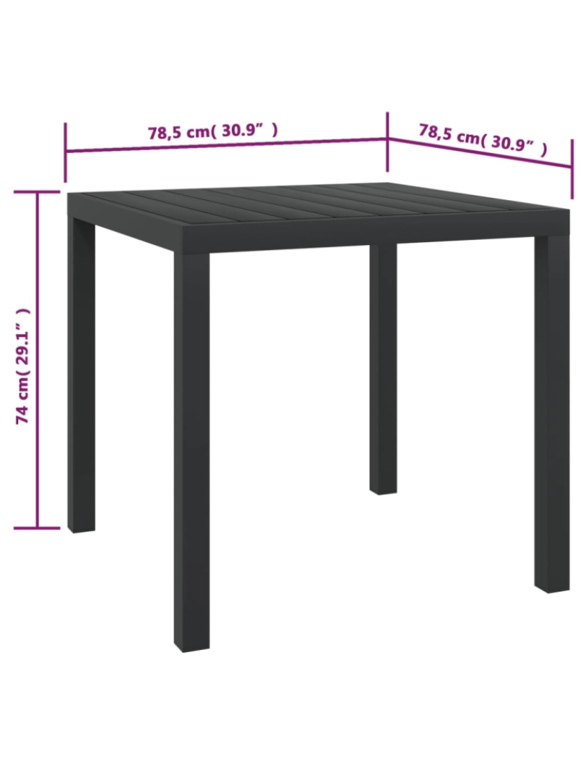 imagem de vidaXL Mesa de jardim em alumínio e WPC 80x80x74 cm preto6