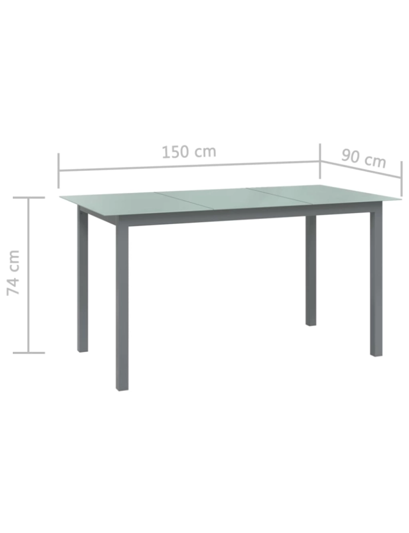 imagem de vidaXL Mesa de jardim em alumínio e vidro 150x90x74 cm cinzento-claro6