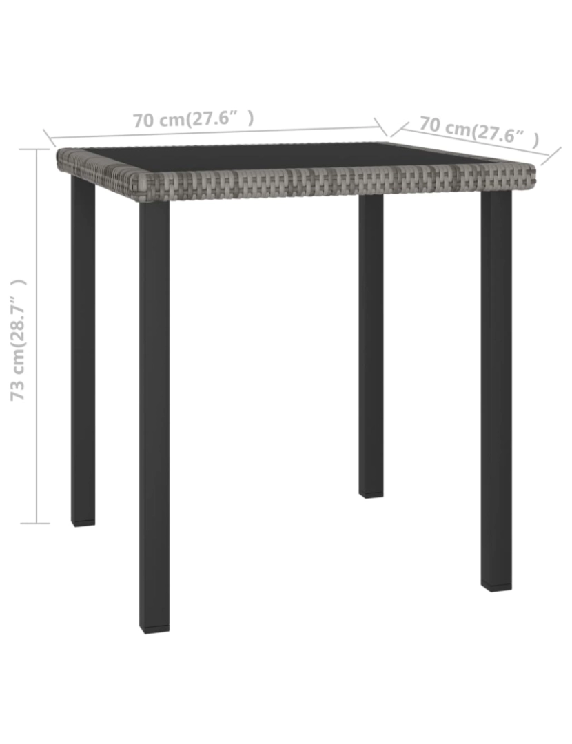 imagem de vidaXL Mesa de jantar para jardim 70x70x73 cm vime PE cinzento5