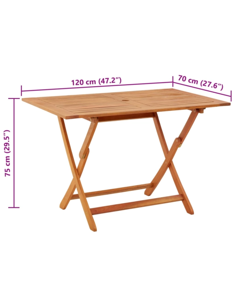 imagem de vidaXL Mesa de jardim dobrável 120x70x75 cm madeira eucalipto maciça6