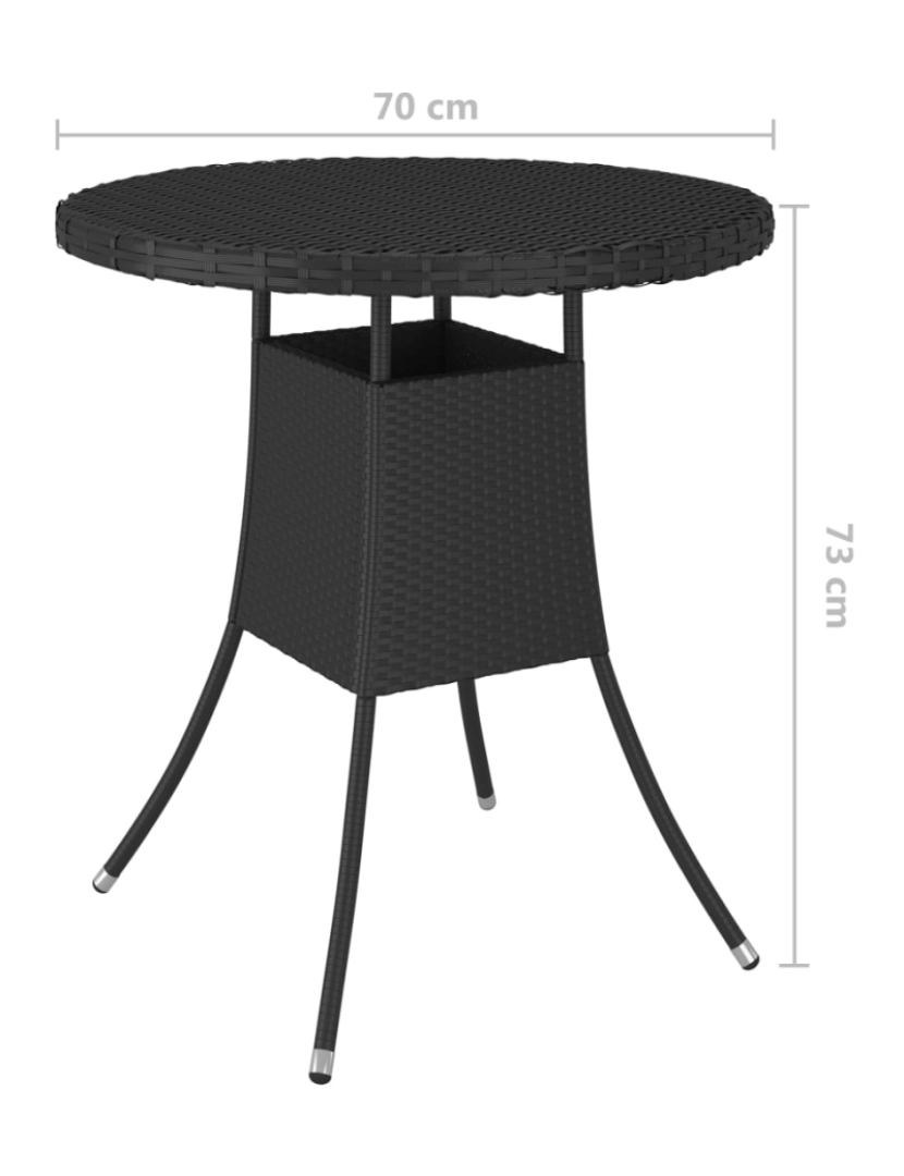 imagem de vidaXL Mesa de jardim 70x70x73 cm vime PE preto6