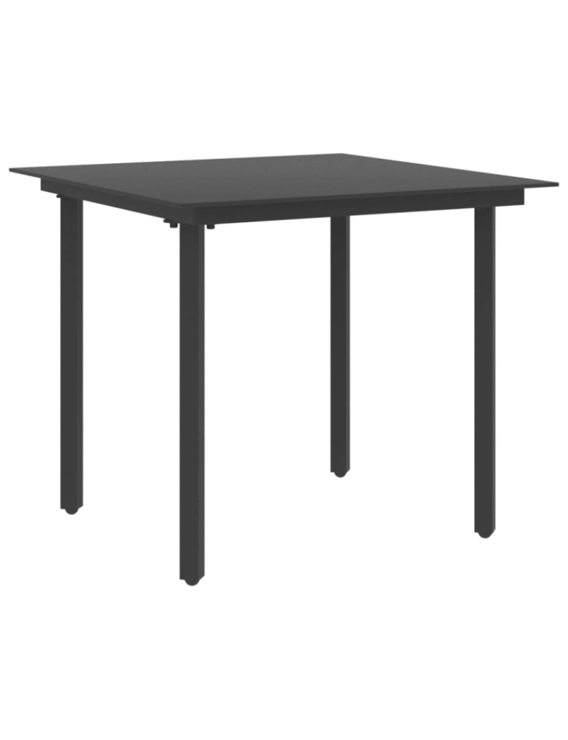 imagem de vidaXL Mesa de jantar para jardim 80x80x74 cm aço e vidro preto2