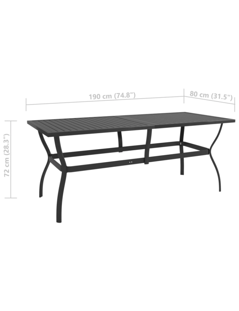 imagem de vidaXL Mesa de jardim 190x80x72 cm aço antracite7