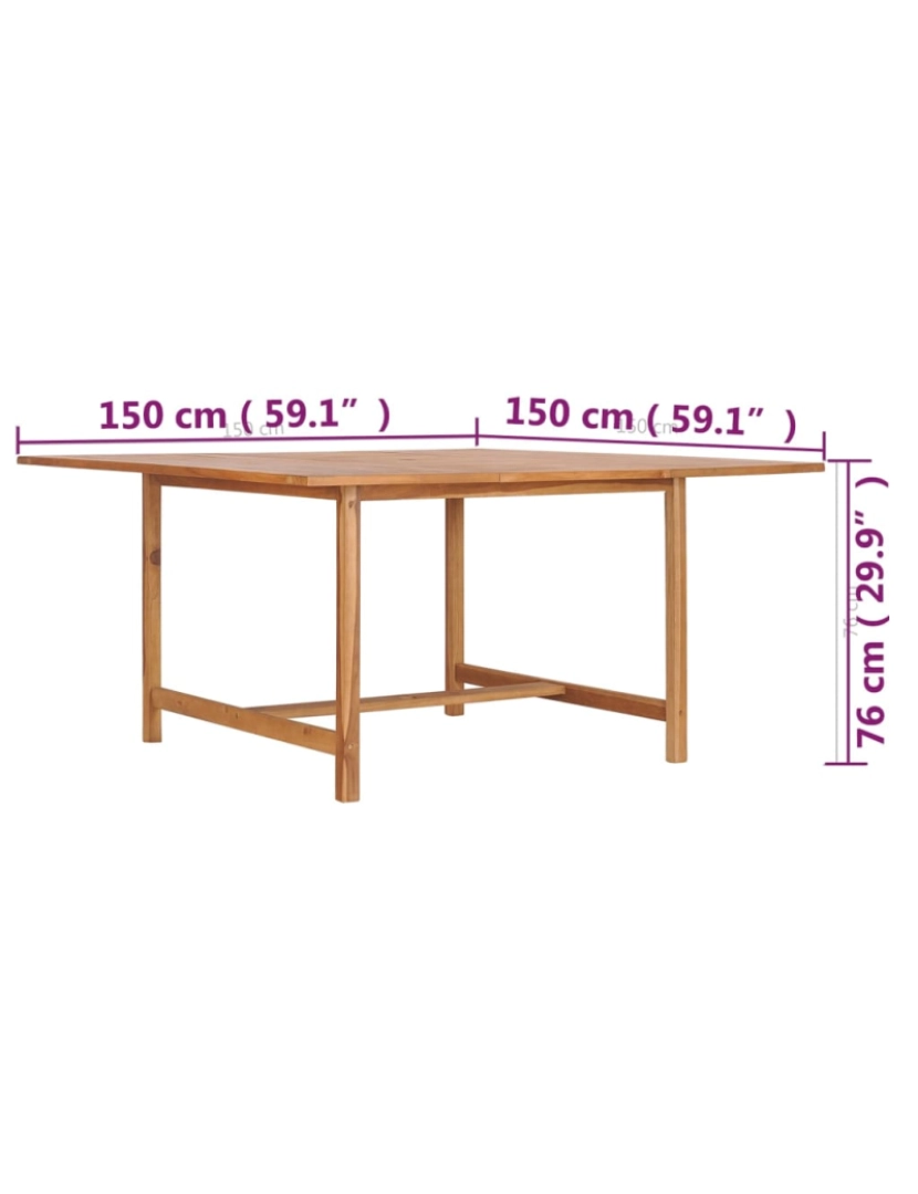 imagem de vidaXL Mesa de jardim 150x150x76 cm madeira de teca maciça8