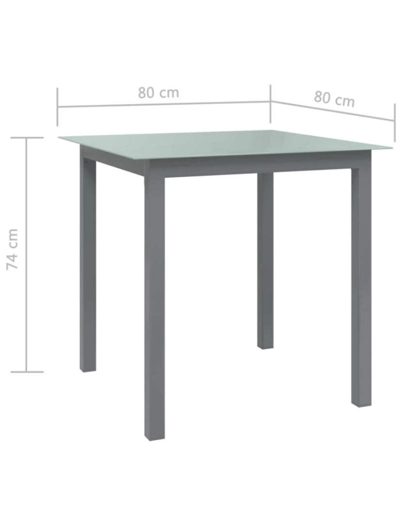 imagem de vidaXL Mesa de jardim em alumínio e vidro 80x80x74 cm cinzento-claro6