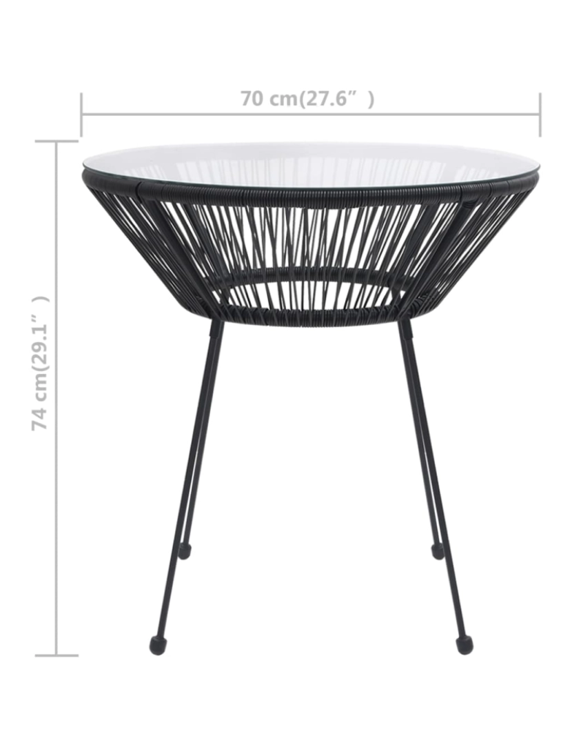 imagem de vidaXL Mesa de jantar para jardim Ø70x74 cm vime e vidro preto5