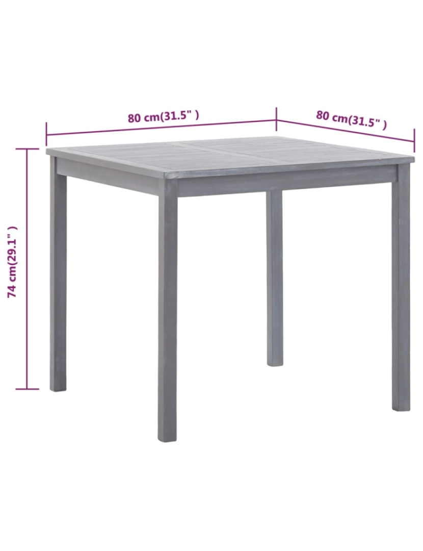 imagem de vidaXL Mesa de jardim 80x80x74 cm madeira de acácia maciça cinzento6