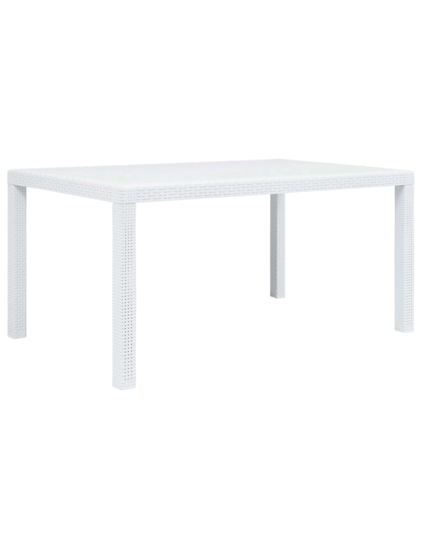 imagem de vidaXL Mesa de jardim 150x90x72 cm plástico branco com aspeto de vime2