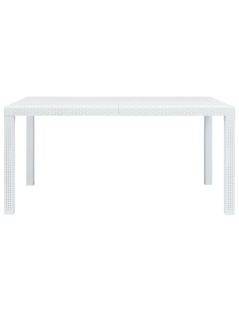 imagem de vidaXL Mesa de jardim 150x90x72 cm plástico branco com aspeto de vime3