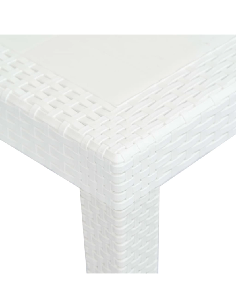 imagem de vidaXL Mesa de jardim 150x90x72 cm plástico branco com aspeto de vime4