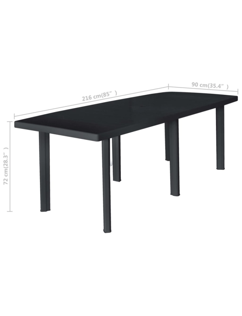 imagem de vidaXL Mesa de jardim 216x90x72 cm plástico antracite6