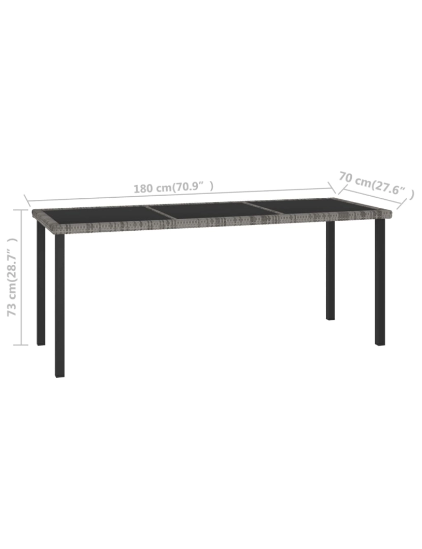 imagem de vidaXL Mesa de jantar para jardim 180x70x73 cm vime PE cinzento6