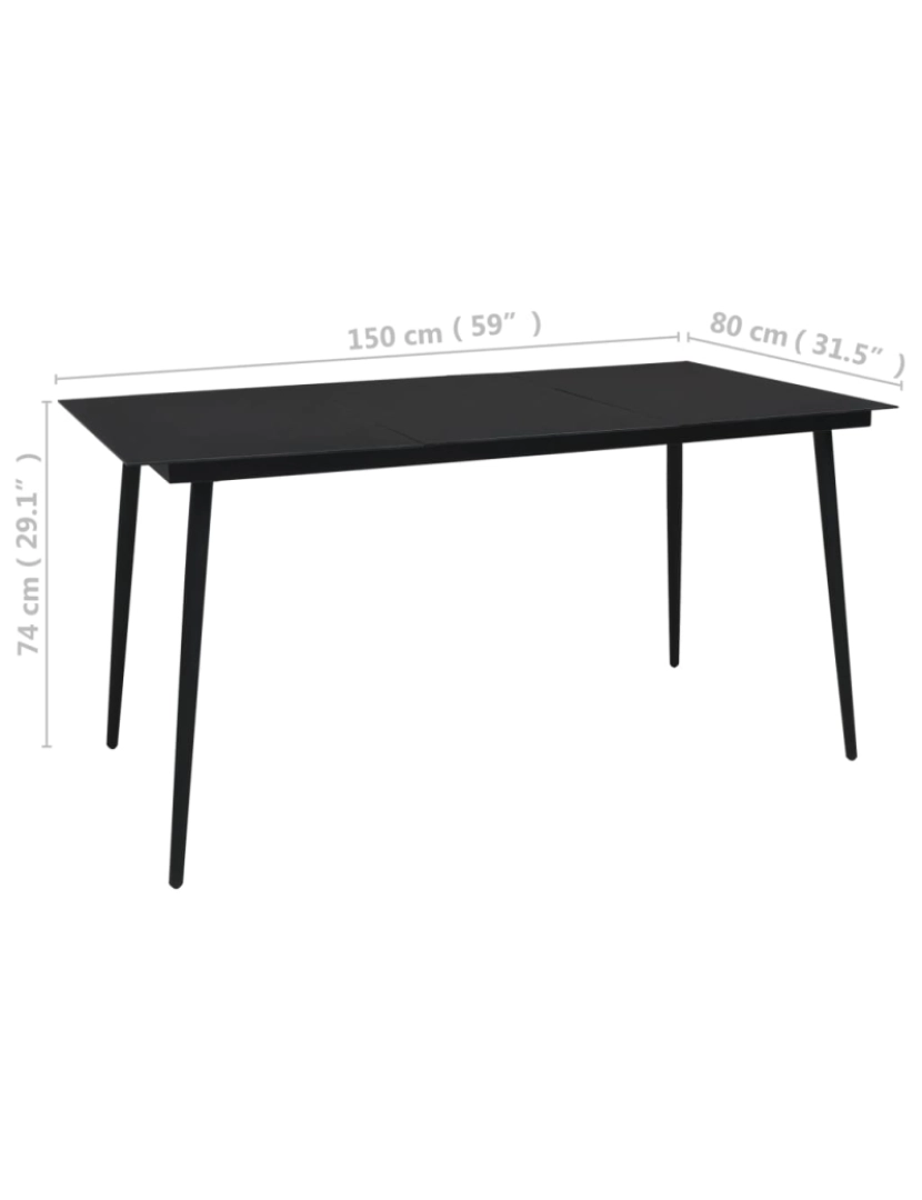 imagem de vidaXL Mesa de jantar para jardim 150x80x74 cm aço e vidro preto5