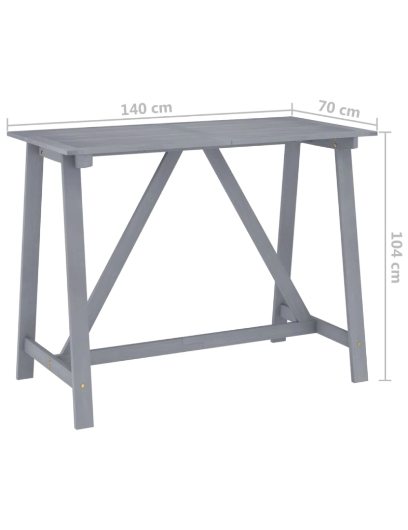 imagem de vidaXL Mesa de bar para jardim 140x70x104 cm acácia maciça cinzento7