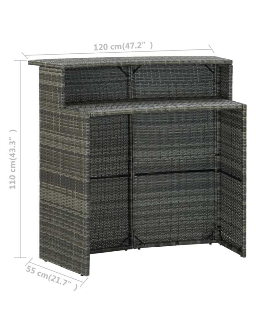 imagem de vidaXL Mesa de bar para jardim 120x55x110 cm vime PE cinzento9