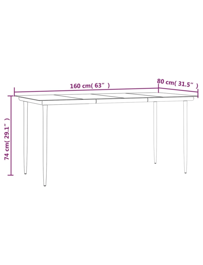 imagem de vidaXL Mesa de jantar para jardim 160x80x74 cm aço/vidro temperado8