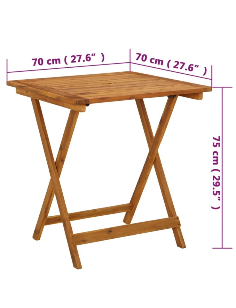 imagem de vidaXL Mesa de jardim dobrável 70x70x75 cm madeira de acácia maciça10