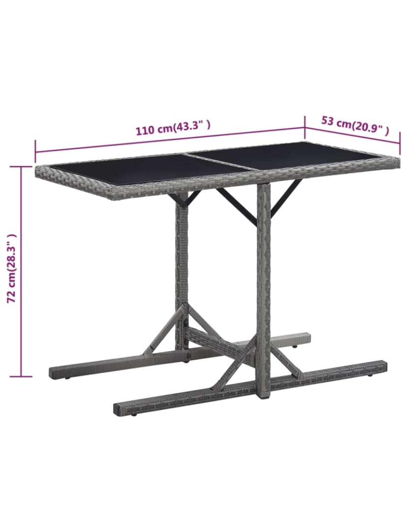 imagem de vidaXL Mesa de jardim 110x53x72 cm vidro e vime PE antracite7