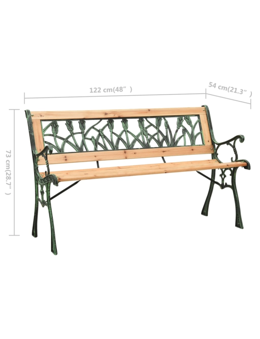 imagem de vidaXL Banco de jardim 122 cm ferro fundido e madeira de abeto maciça7