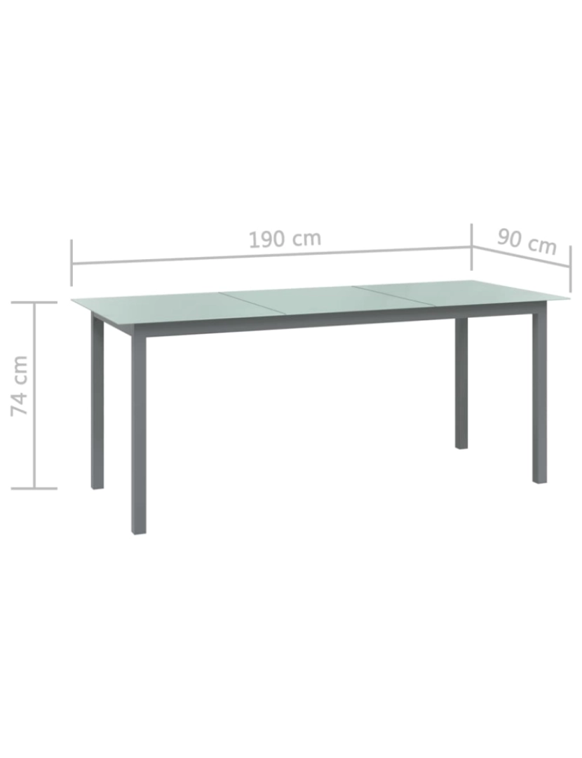 imagem de vidaXL Mesa de jardim em alumínio e vidro 190x90x74 cm cinzento-claro6