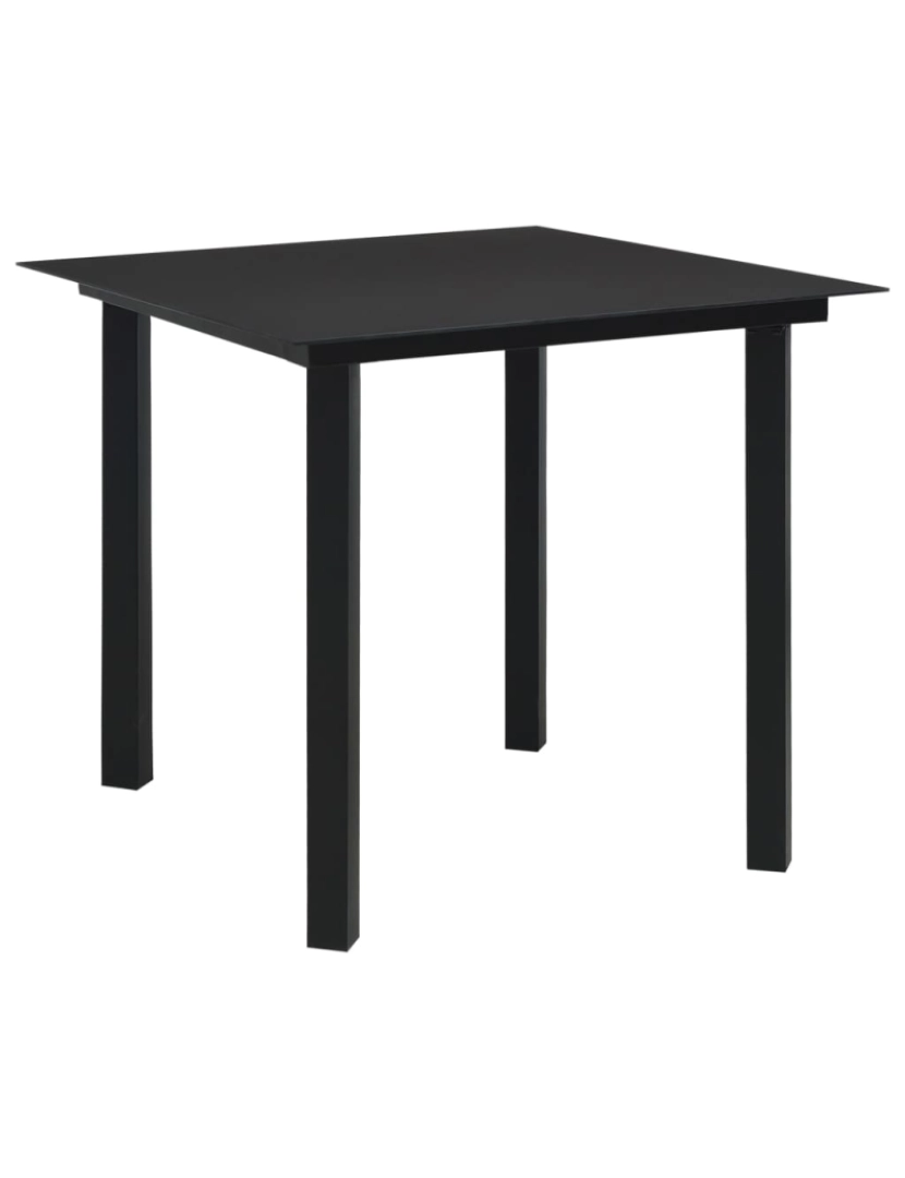 imagem de vidaXL Mesa de jantar para jardim 80x80x74 cm aço e vidro preto1