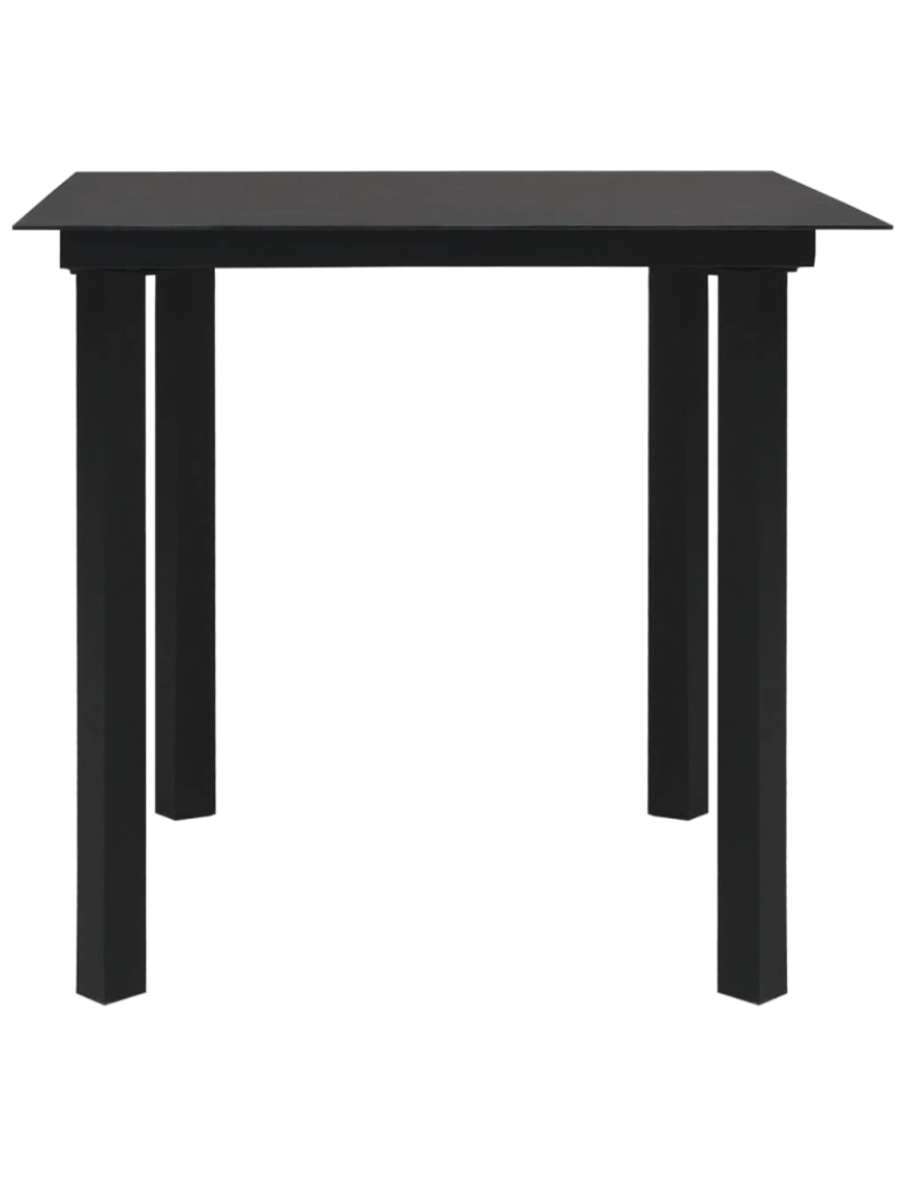 imagem de vidaXL Mesa de jantar para jardim 80x80x74 cm aço e vidro preto3