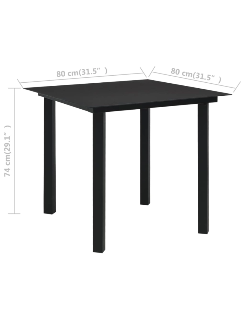 imagem de vidaXL Mesa de jantar para jardim 80x80x74 cm aço e vidro preto5