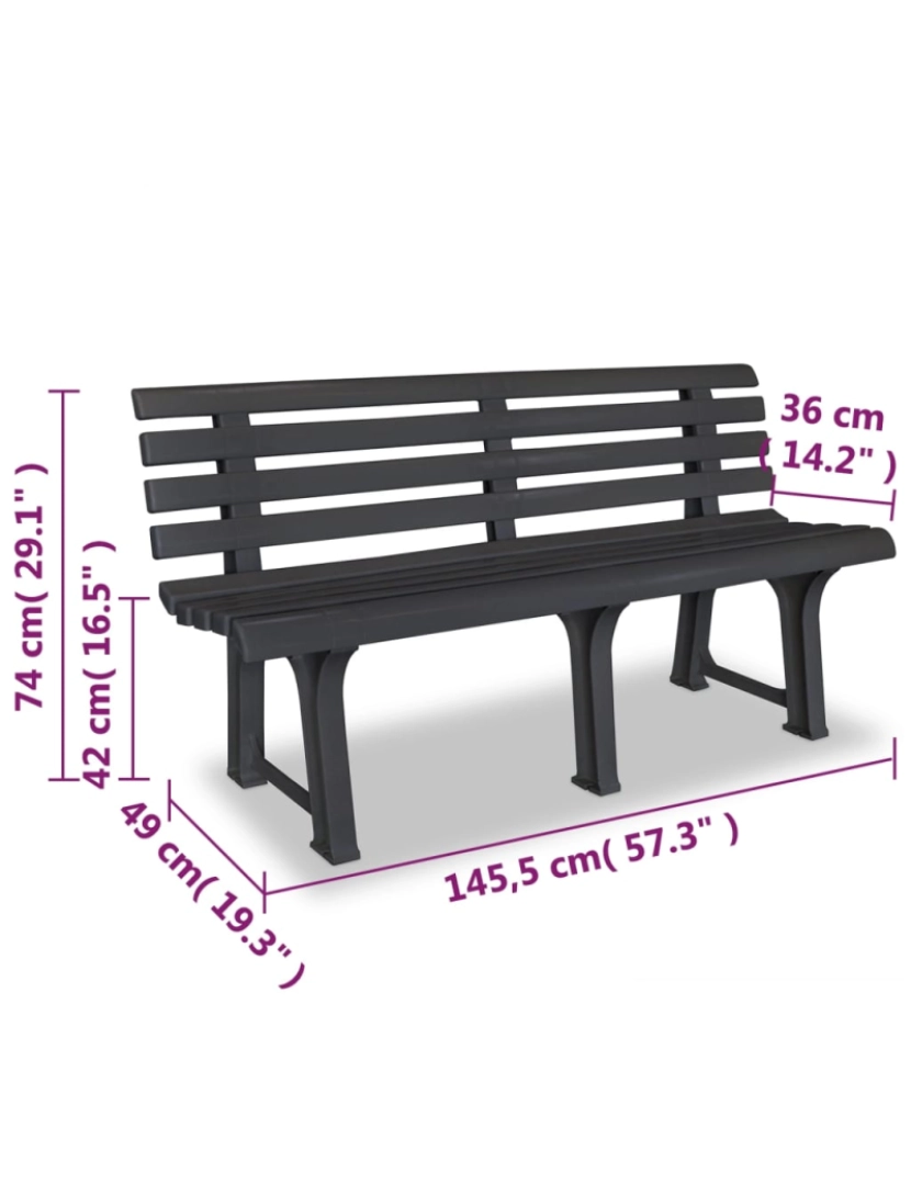 imagem de vidaXL Banco de jardim 145,5 cm plástico antracite7