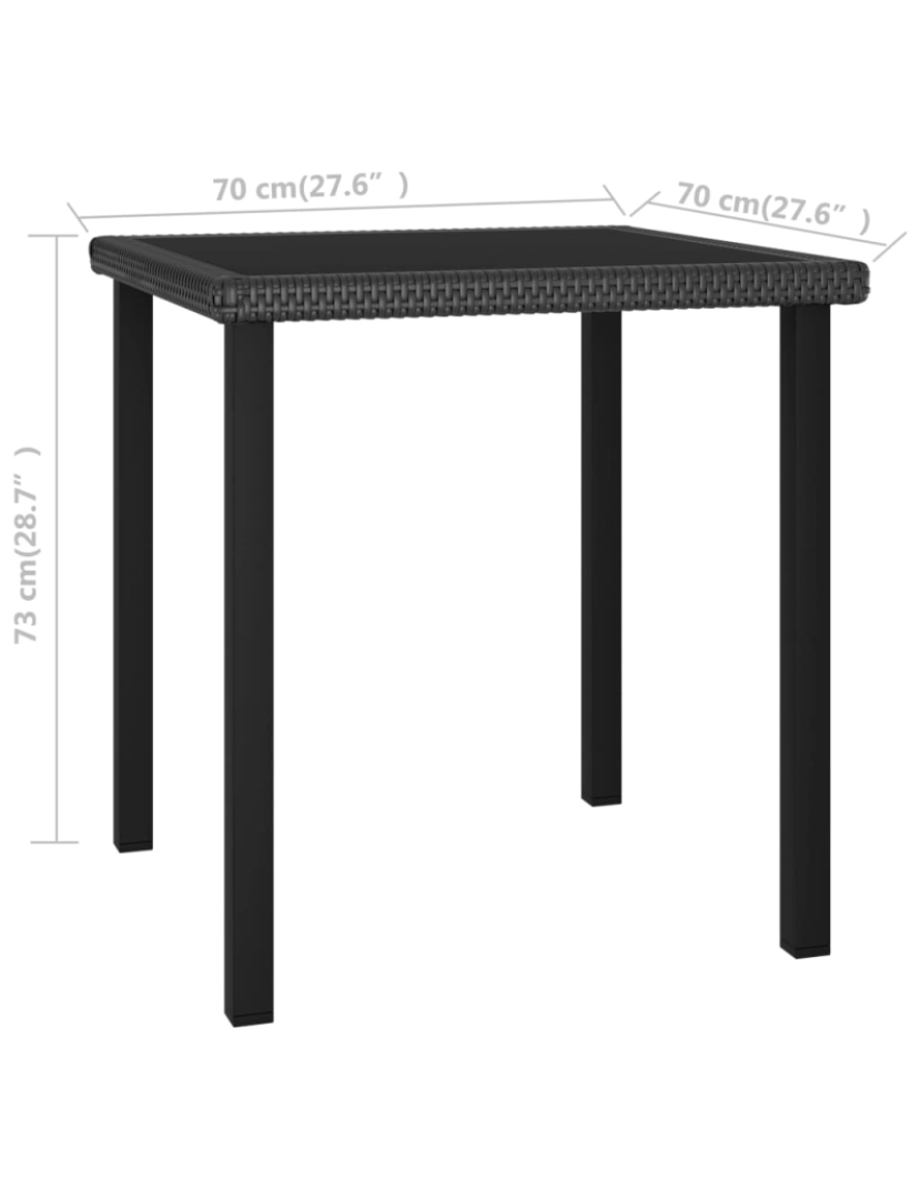 imagem de vidaXL Mesa de jantar jardim 70x70x73 cm vime PE preto5