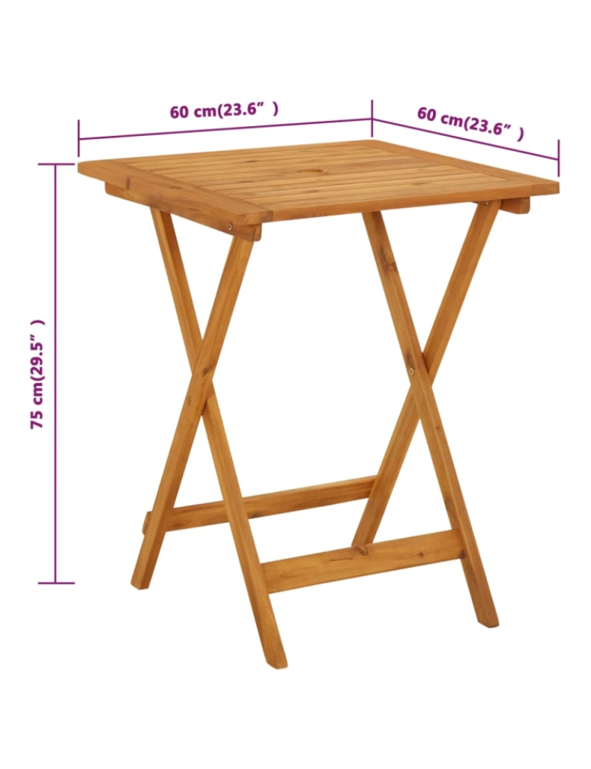 imagem de vidaXL Mesa de jardim dobrável 60x60x75 cm madeira de acácia maciça9