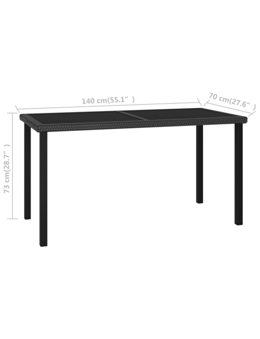 imagem de vidaXL Mesa de jantar jardim 140x70x73 cm vime PE preto6