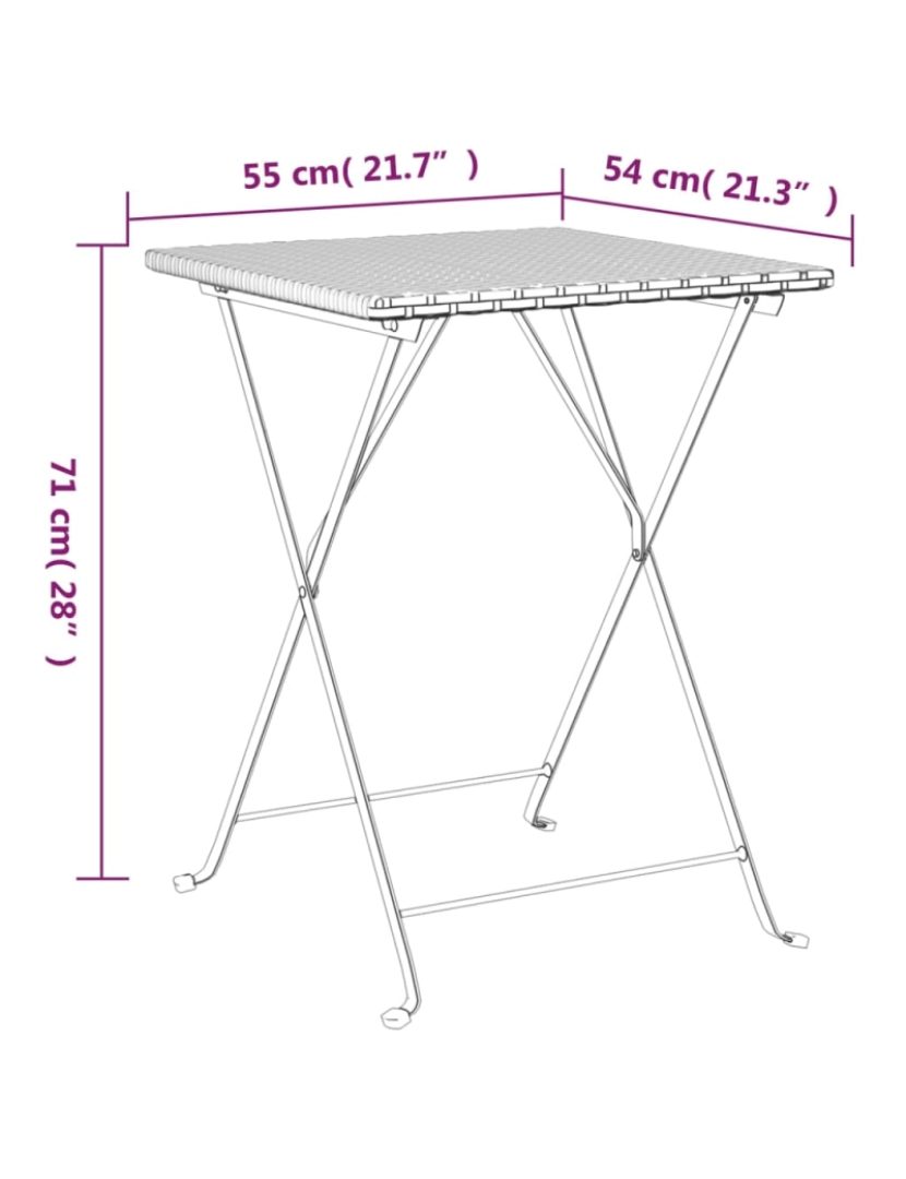 imagem de vidaXL Mesa de bistrô dobrável 55x54x71 cm vime PE castanho9