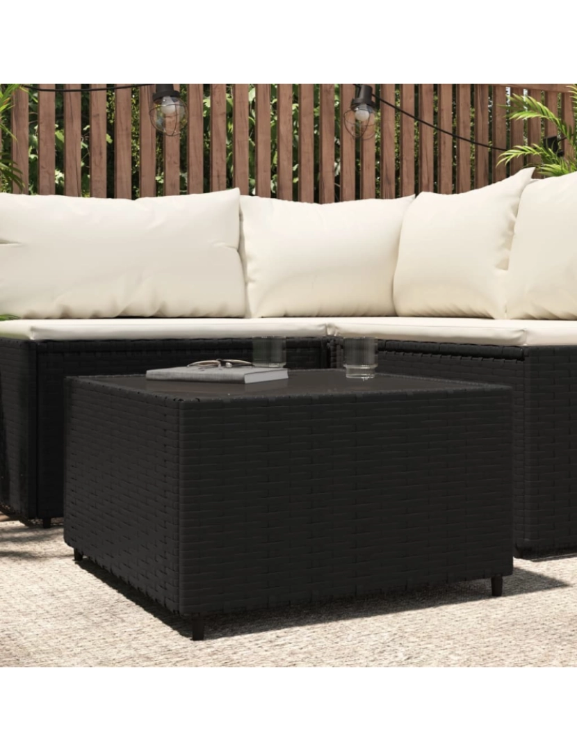 imagem de vidaXL Mesa de centro para jardim quadrada 50x50x30 cm vime PE preto2