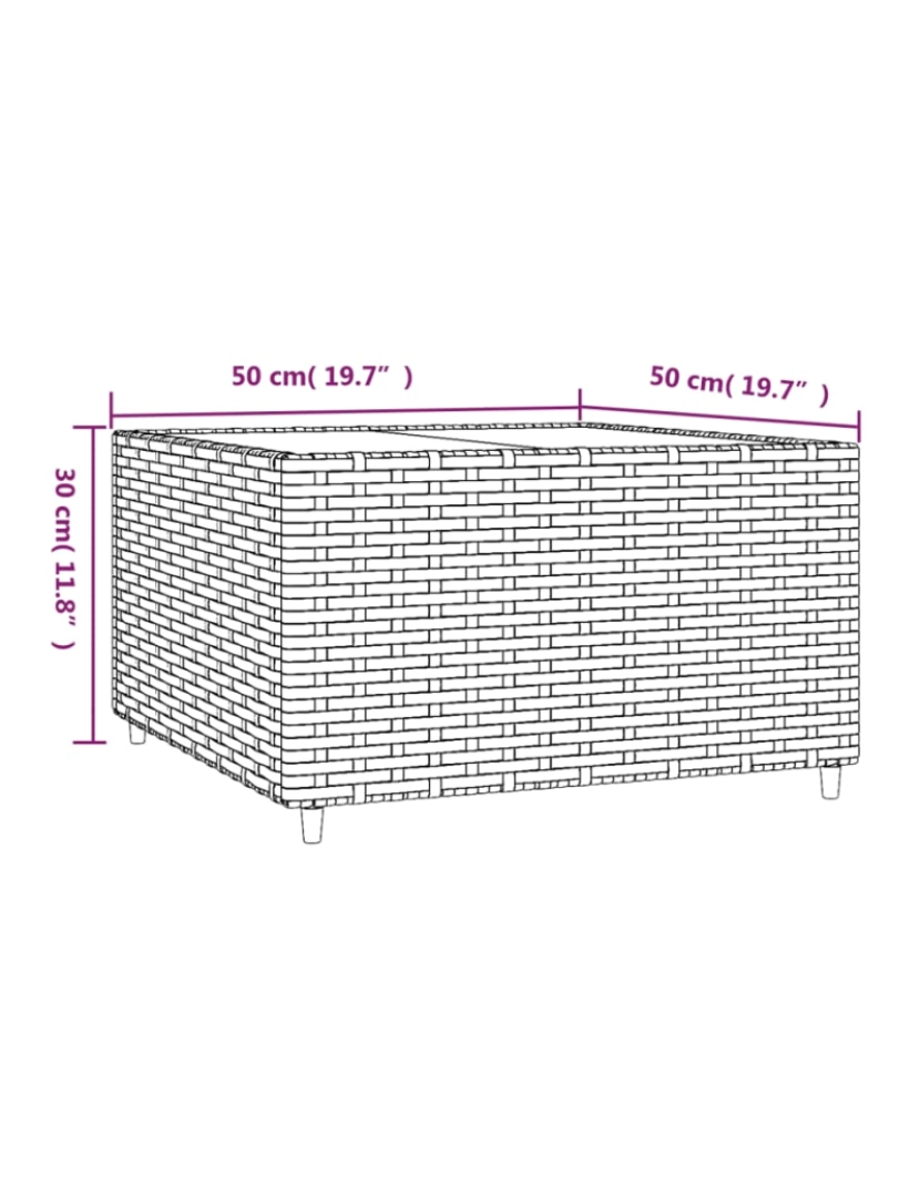 imagem de vidaXL Mesa de centro para jardim quadrada 50x50x30cm vime PE cinzento7