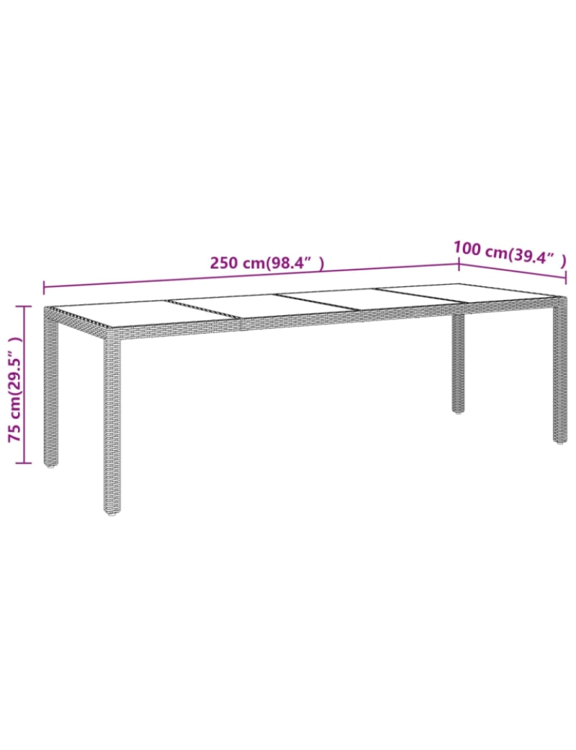 imagem de vidaXL Mesa de jardim com tampo de vidro vime PE castanho6