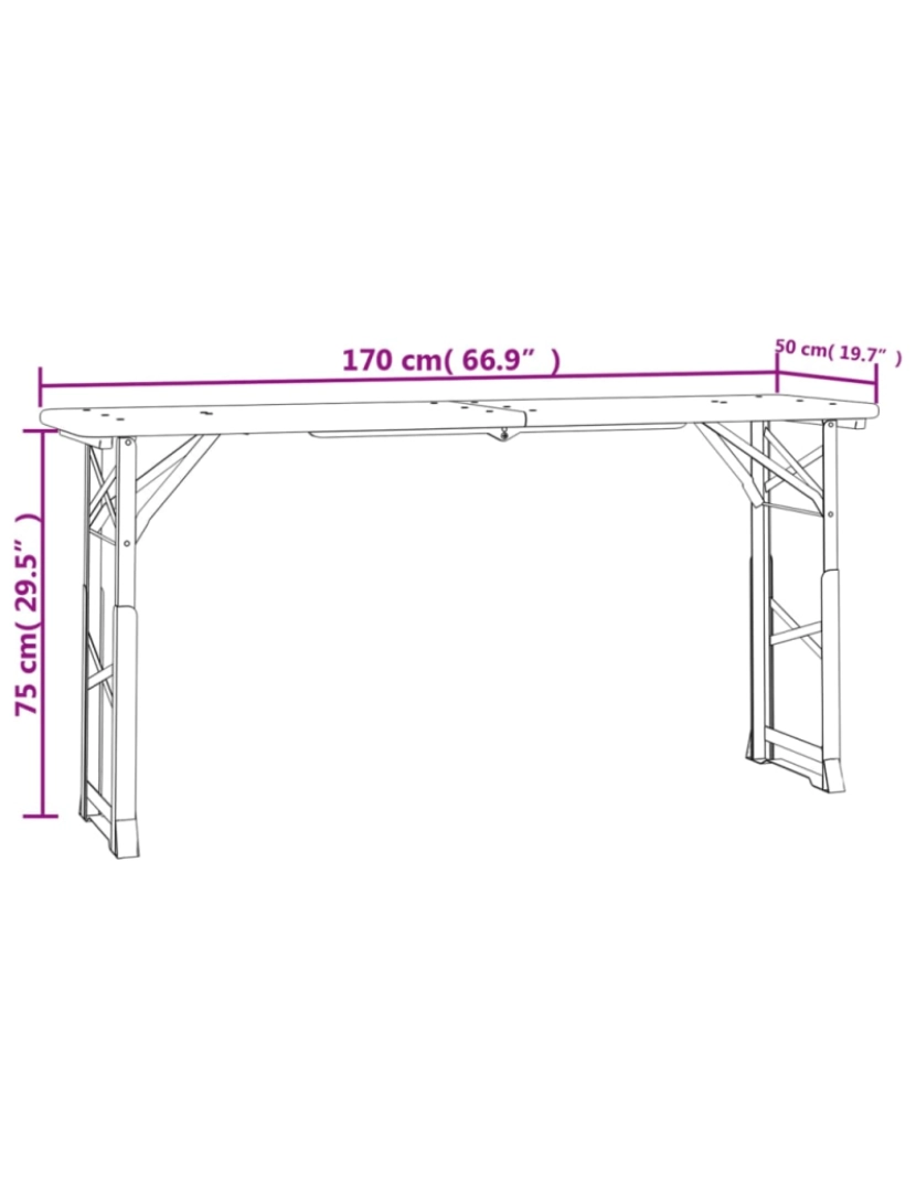 imagem de vidaXL Mesa de cerveja dobrável 170x50x75/105 cm madeira abeto maciça7