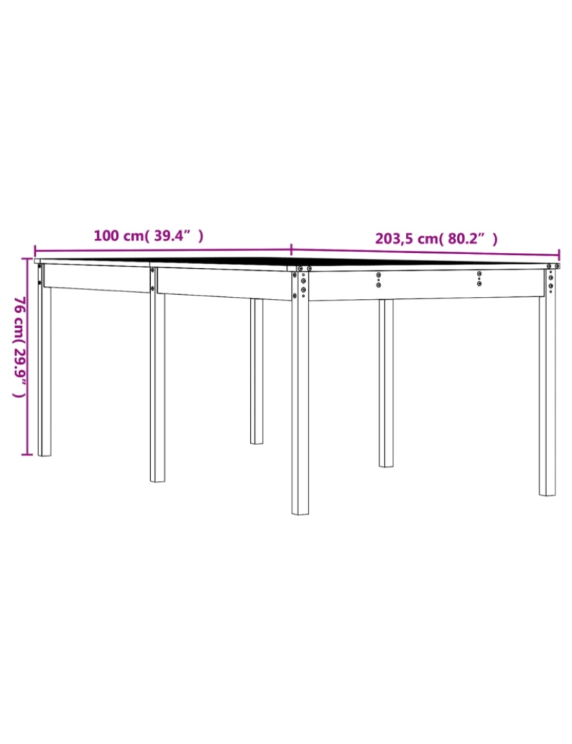 imagem de vidaXL Mesa de jardim 203,5x100x76 cm madeira de pinho maciça branco9