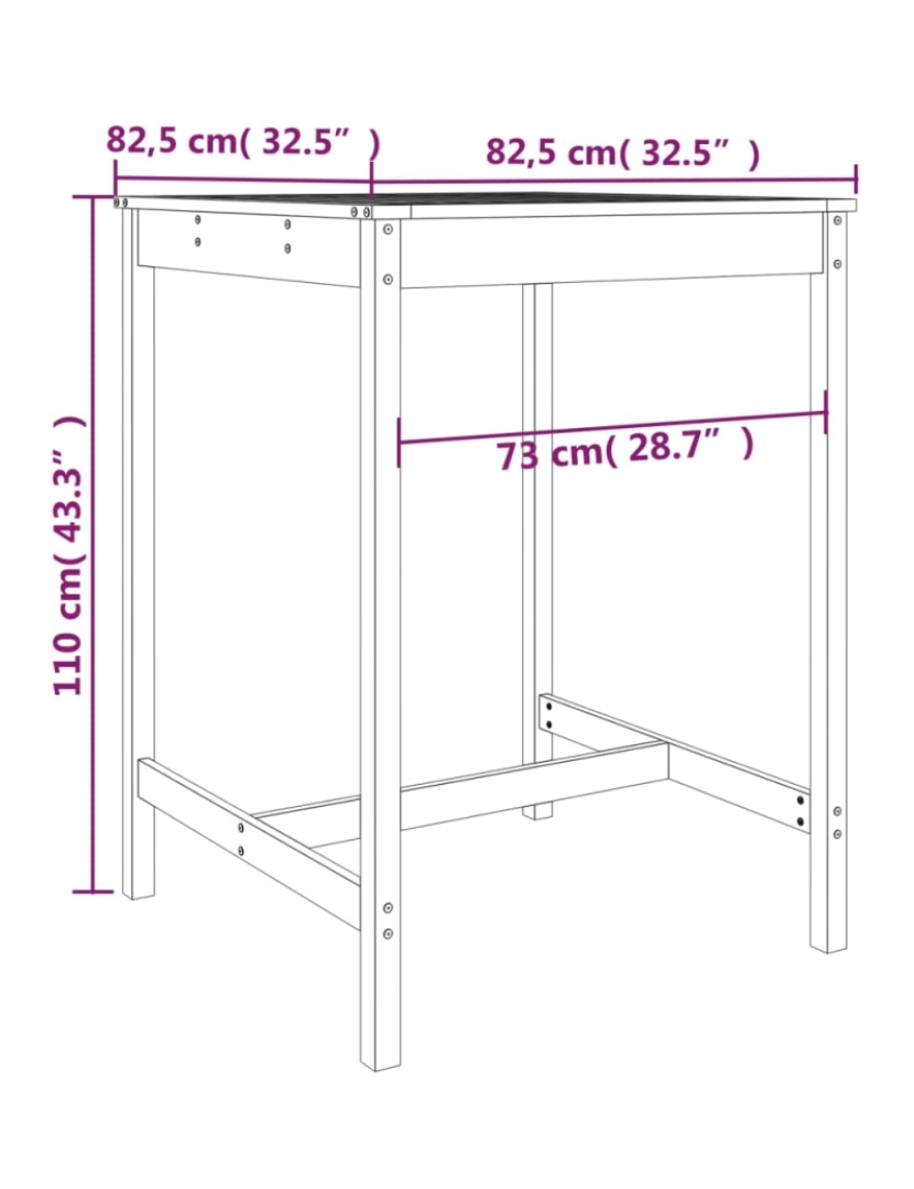 imagem de vidaXL Mesa de jardim 82,5x82,5x110 cm madeira de douglas maciça8