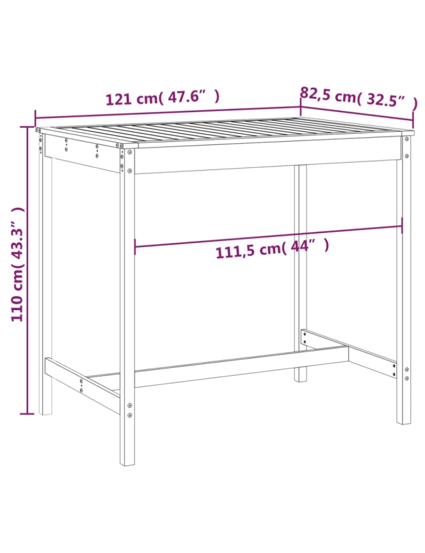 imagem de vidaXL Mesa de jardim 121x82,5x110 cm pinho maciço castanho-mel8